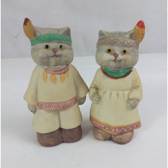 Vintage 1990 Trippies American Indian Cats 4" Salt & Pepper Shakers - Picture 1 of 13
